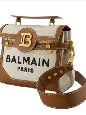 Balmain Canvas B-Buzz 23 bag with brown leather panels